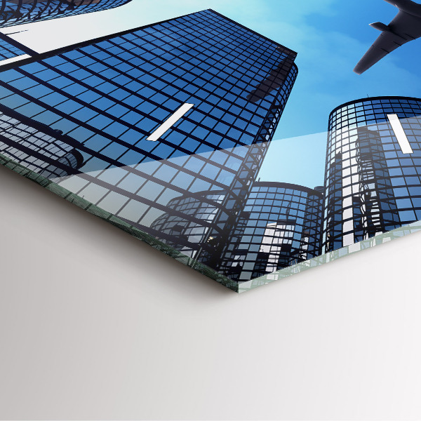 Square wall clock Airplane over buildings