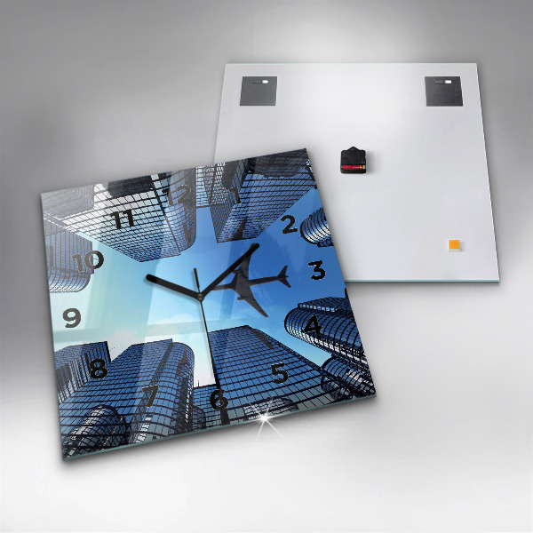 Square wall clock Airplane over buildings