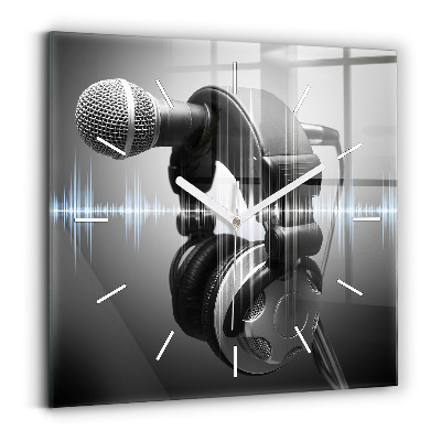Square wall clock Microphone and Headphones