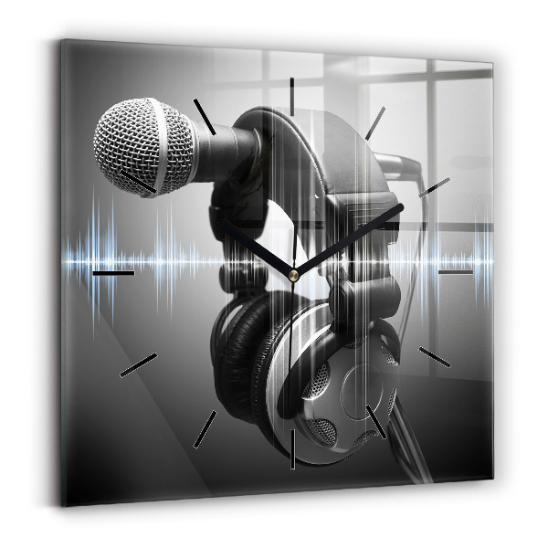 Square wall clock Microphone and Headphones
