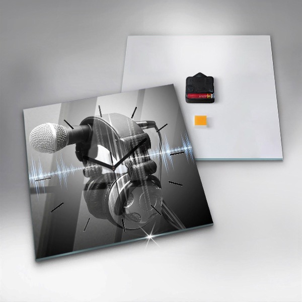 Square wall clock Microphone and Headphones