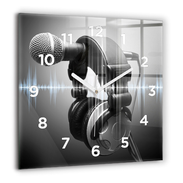 Square wall clock Microphone and Headphones
