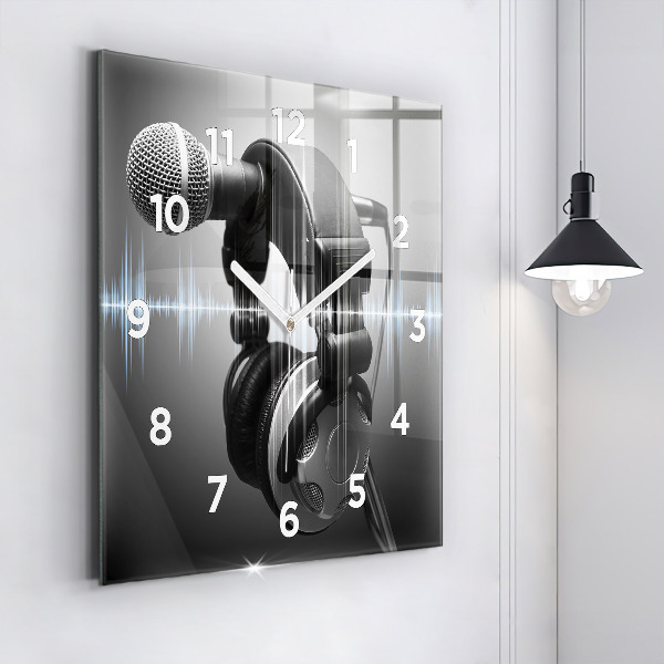 Square wall clock Microphone and Headphones