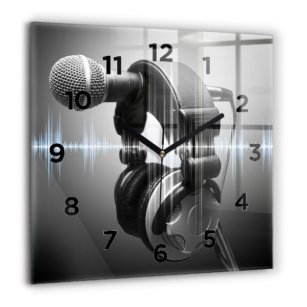 Square wall clock Microphone and Headphones