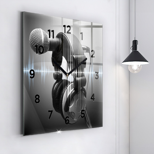 Square wall clock Microphone and Headphones