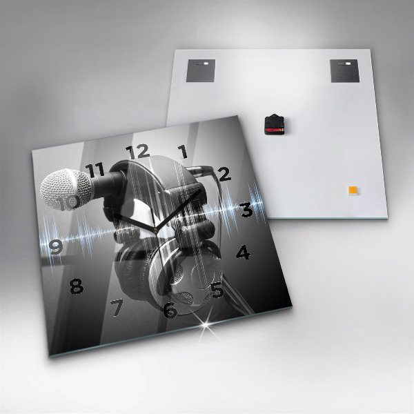 Square wall clock Microphone and Headphones