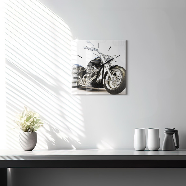 Square wall clock Black motorcycle