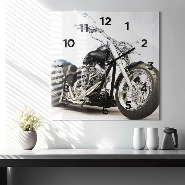 Square wall clock Black motorcycle