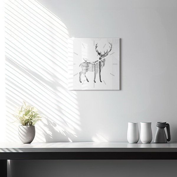 Square wall clock Silhouette of a deer Forest