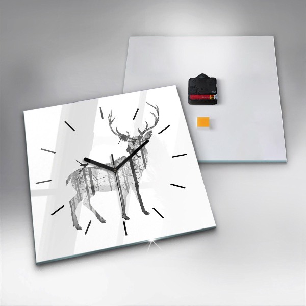 Square wall clock Silhouette of a deer Forest