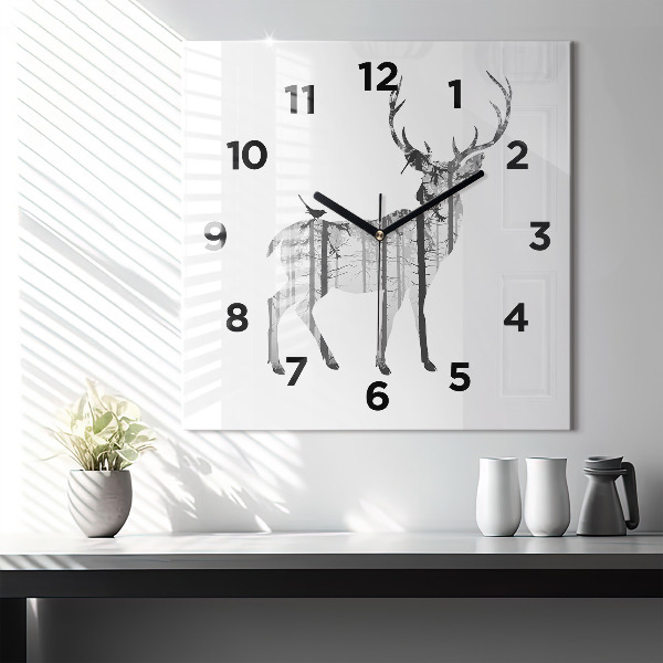 Square wall clock Silhouette of a deer Forest
