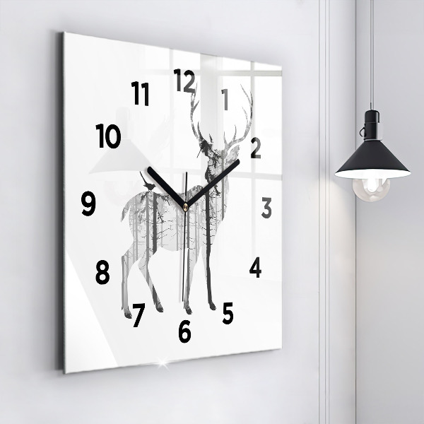 Square wall clock Silhouette of a deer Forest