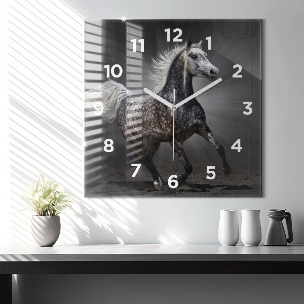 Square wall clock Galloping horse
