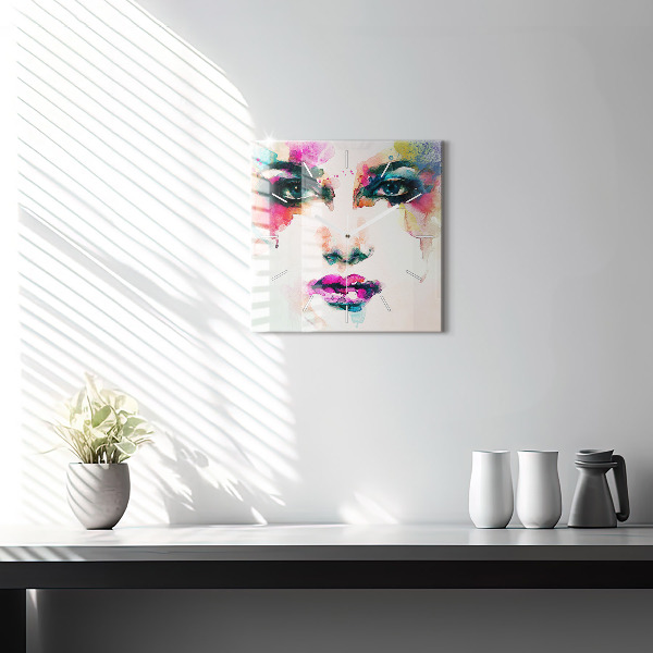 Square wall clock Abstract woman face
