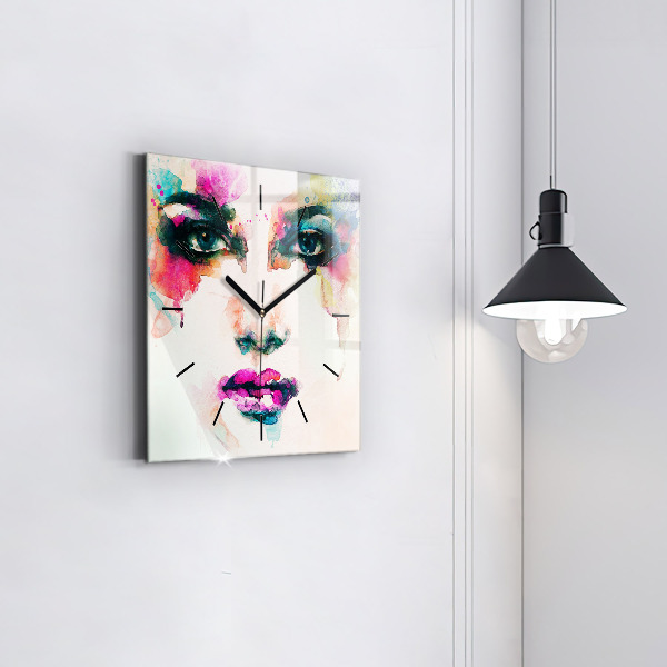 Square wall clock Abstract woman face