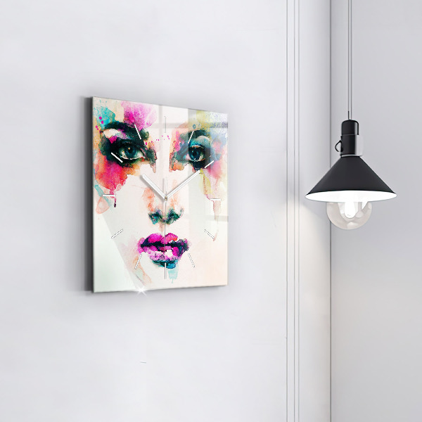 Square wall clock Abstract woman face