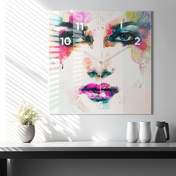 Square wall clock Abstract woman face