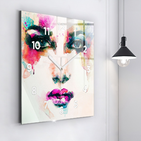 Square wall clock Abstract woman face