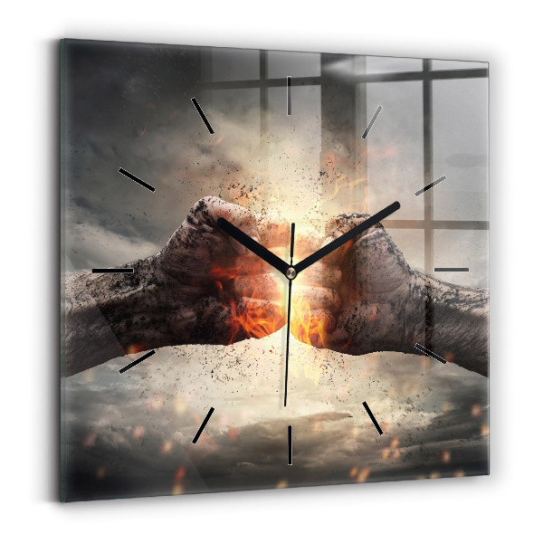 Square wall clock Fists Strength Power