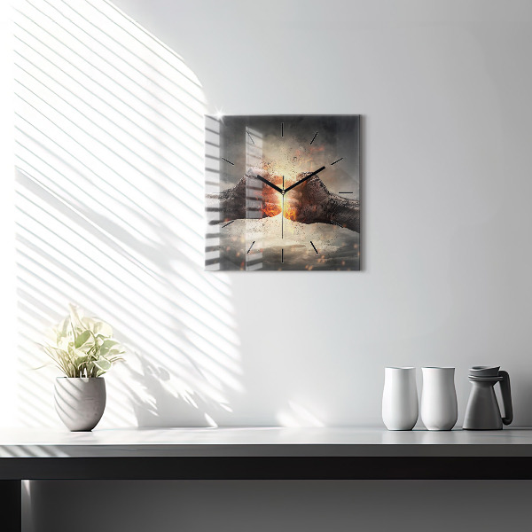 Square wall clock Fists Strength Power