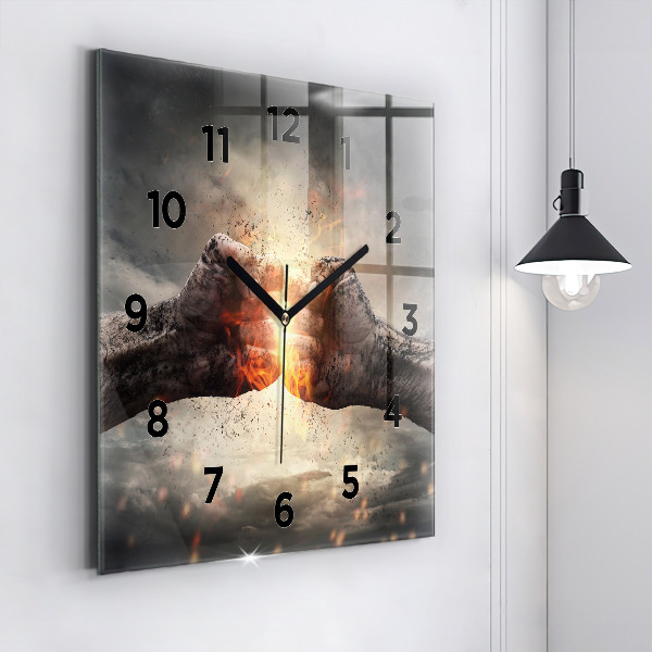 Square wall clock Fists Strength Power