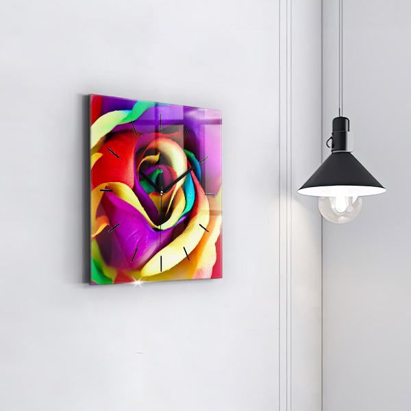 Square wall clock Rainbow Rose