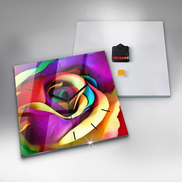 Square wall clock Rainbow Rose