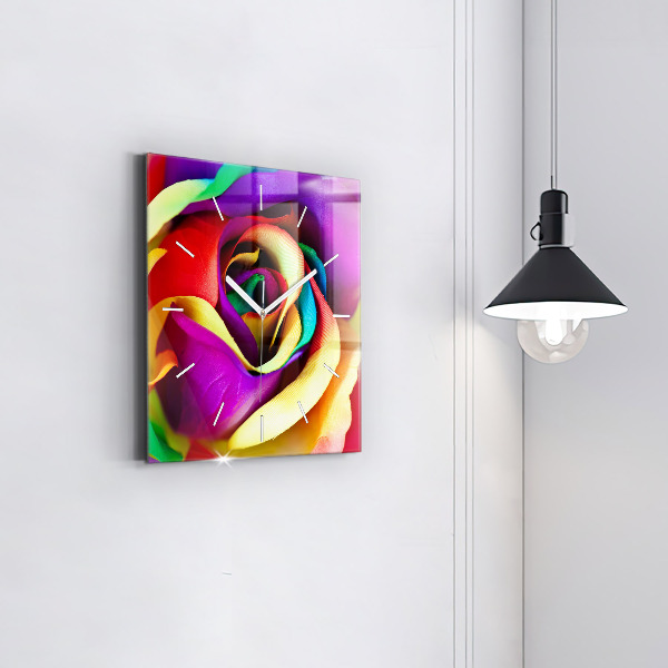 Square wall clock Rainbow Rose
