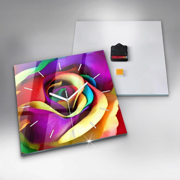 Square wall clock Rainbow Rose