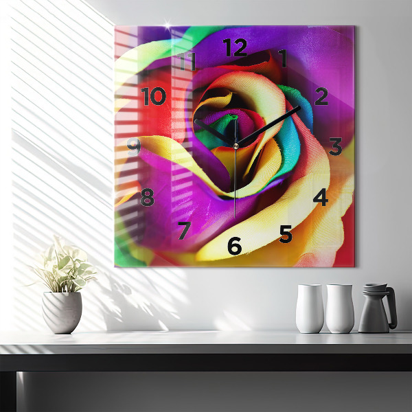Square wall clock Rainbow Rose