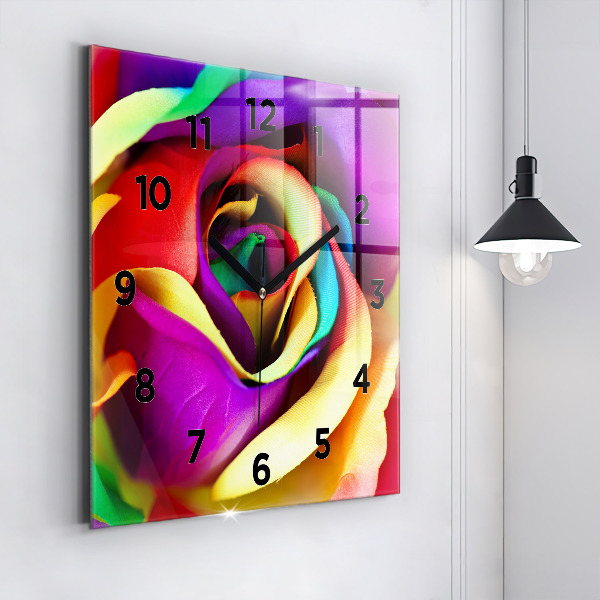 Square wall clock Rainbow Rose