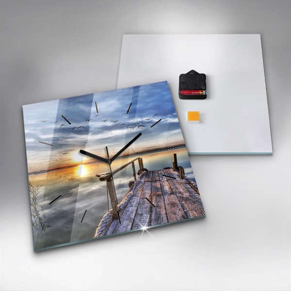 Square wall clock Lake Sunset