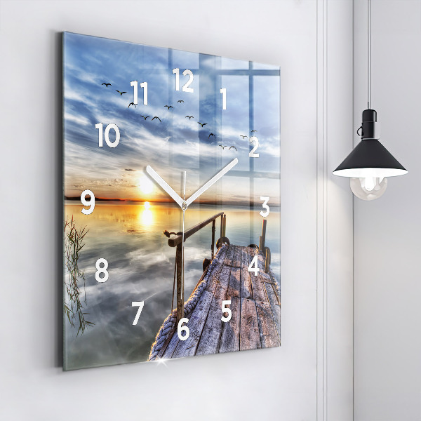 Square wall clock Lake Sunset