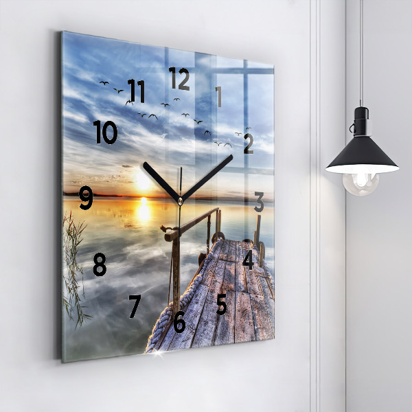 Square wall clock Lake Sunset