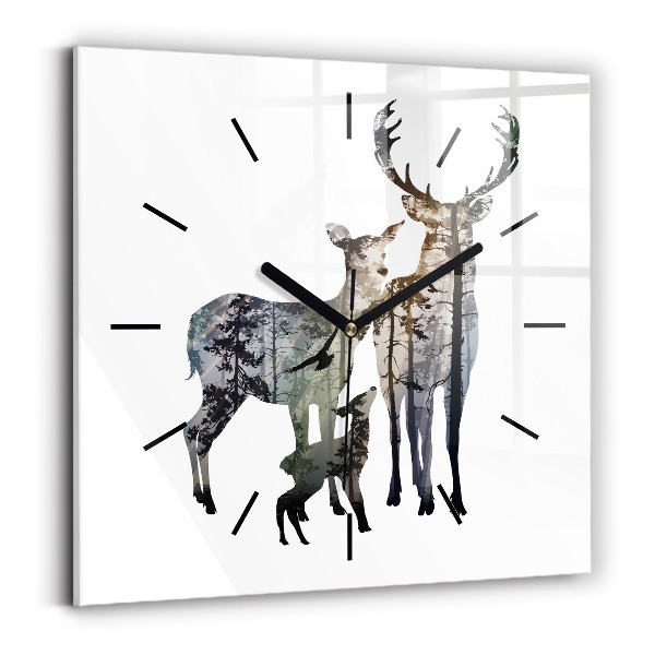 Square wall clock Deer family