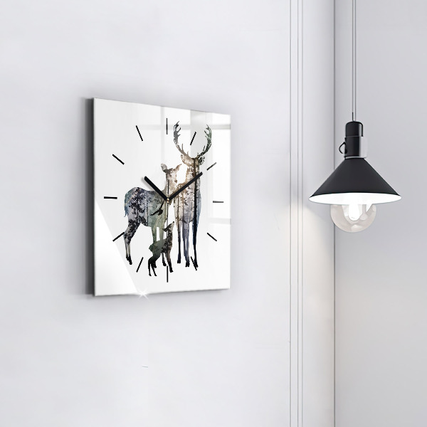 Square wall clock Deer family