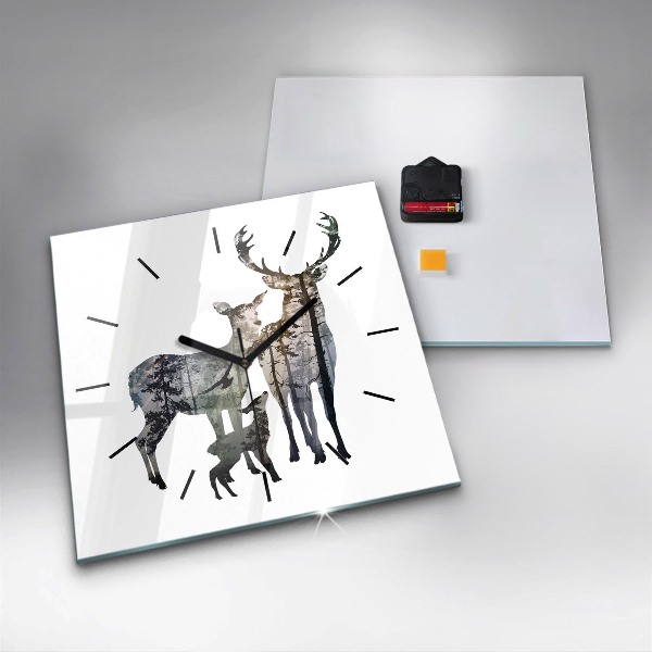 Square wall clock Deer family