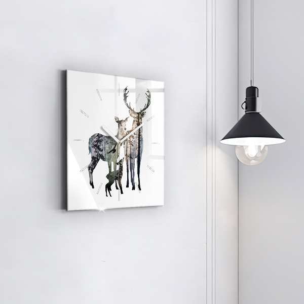Square wall clock Deer family
