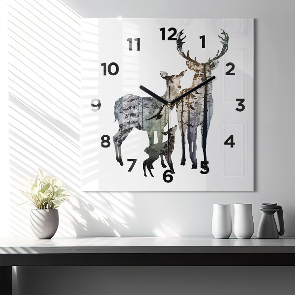 Square wall clock Deer family