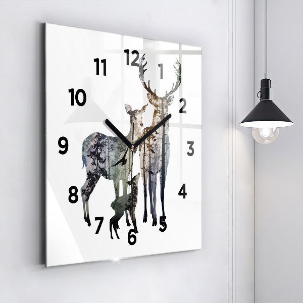 Square wall clock Deer family