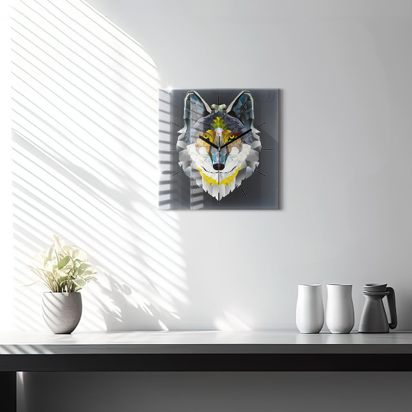Square wall clock Wolf head