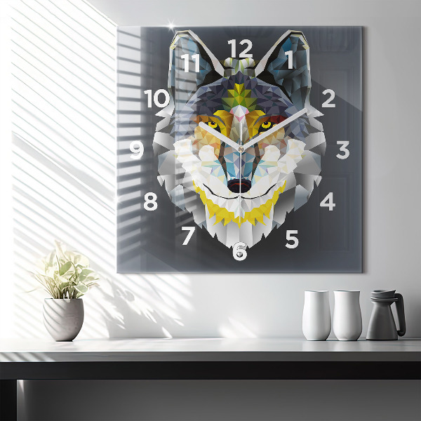 Square wall clock Wolf head