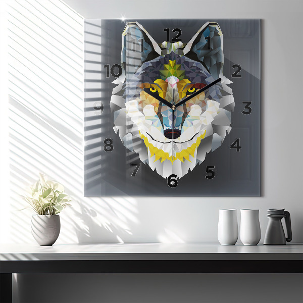 Square wall clock Wolf head