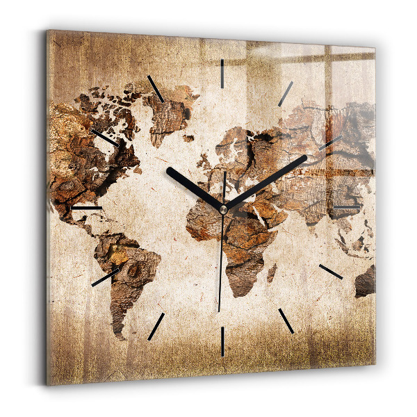 Square wall clock Vintage world map