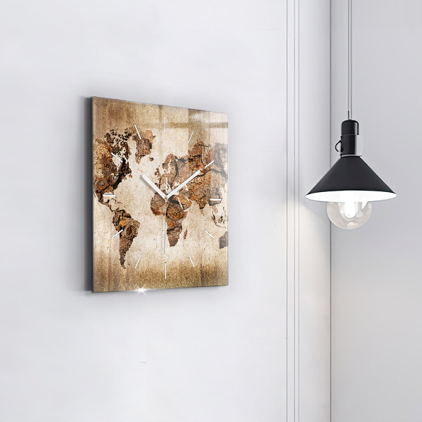 Square wall clock Vintage world map
