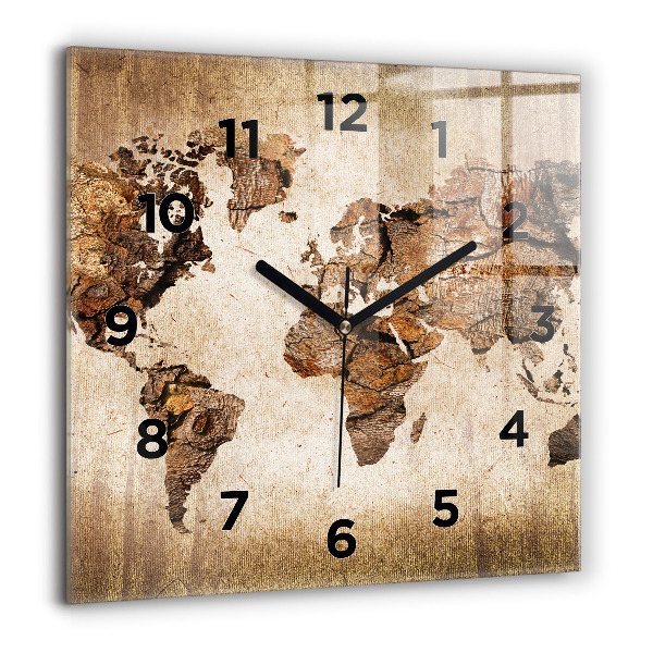 Square wall clock Vintage world map