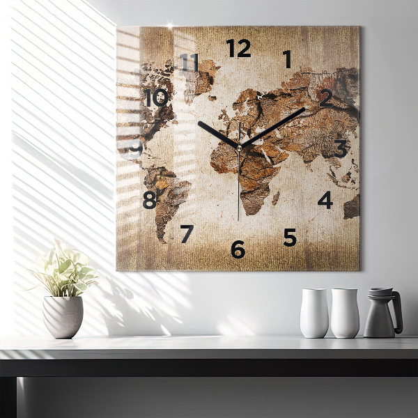 Square wall clock Vintage world map