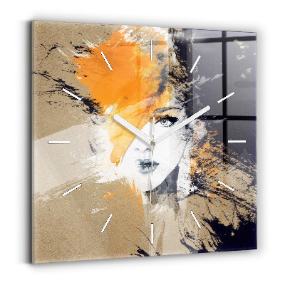 Square wall clock Portrait of a woman abstract