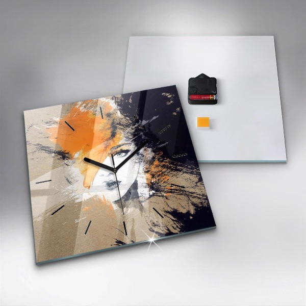 Square wall clock Portrait of a woman abstract