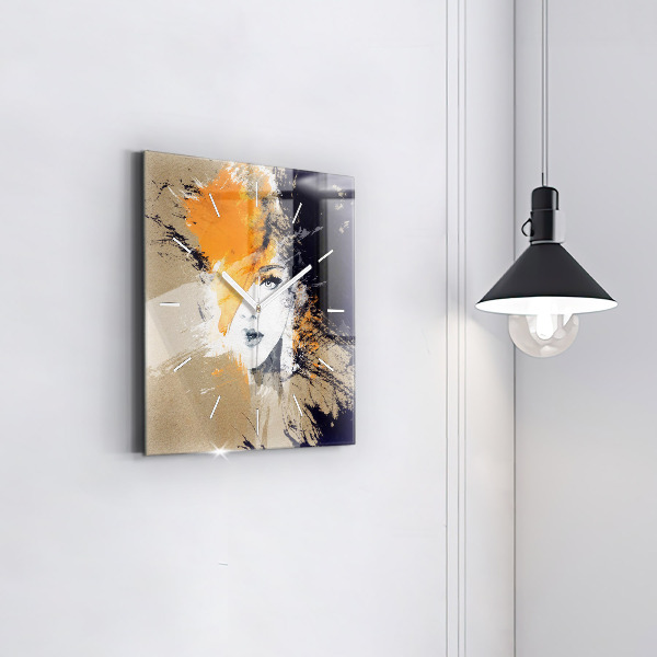 Square wall clock Portrait of a woman abstract